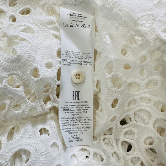 DX Collection Eyelet Button Down Dress Made in Italy White Latte NWT Size Small - Picture 10 of 10